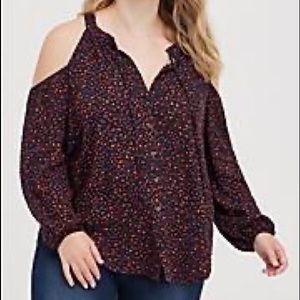 COLD SHOULDER BLOUSE - CRINKLE GAUZE PEBBLES BLACK - SIZE 2X 18/20